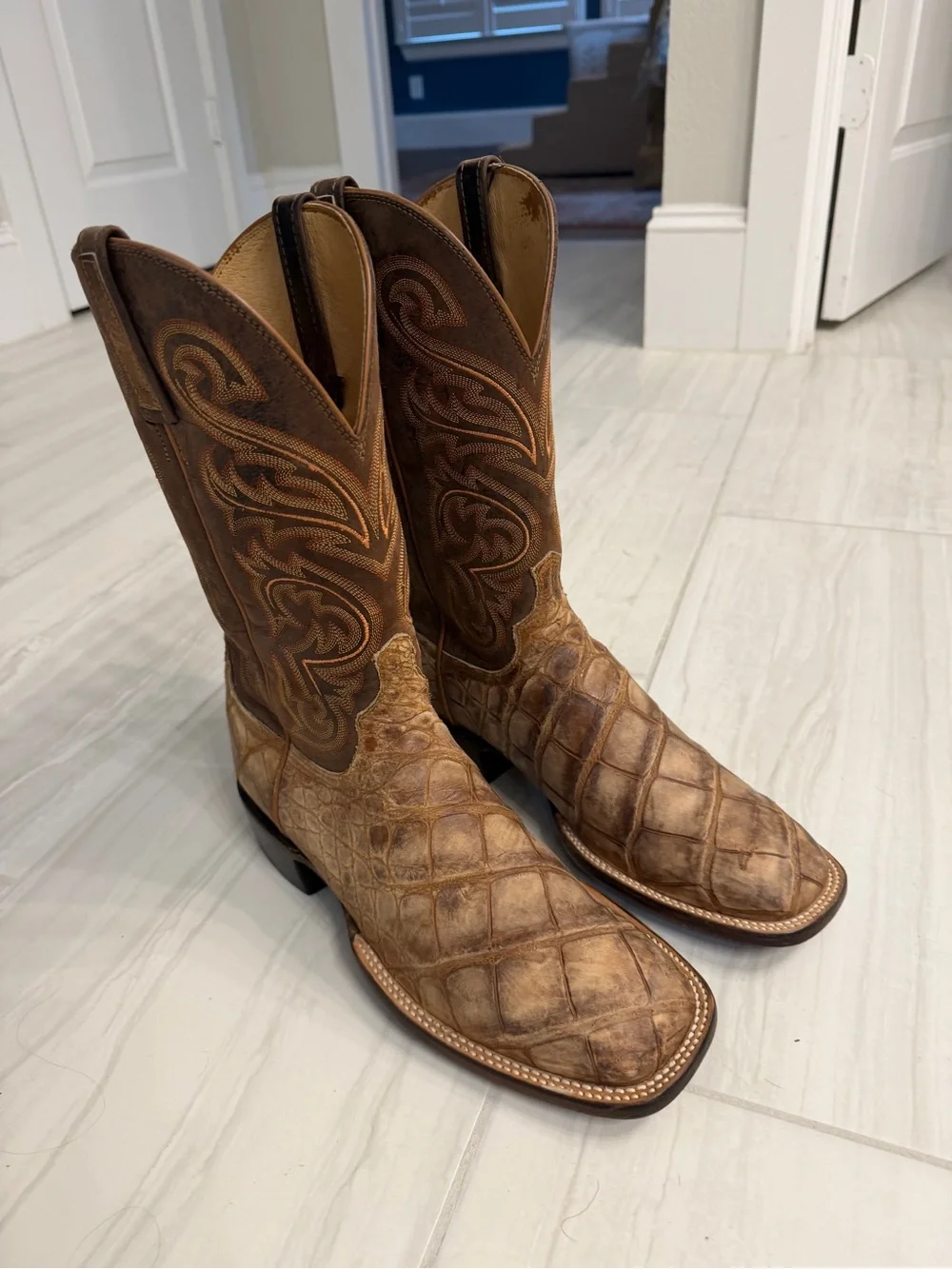 Lucchese Brown Genuine Exotic Leather Western Boots - Picture 1 of 4